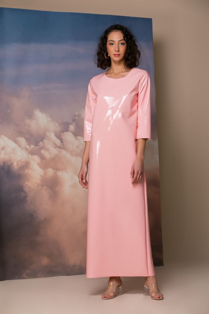 affjedring Bukser billedtekst Long Pink Vinyl Minimalist Dress | Cherry Blossoms Dresses